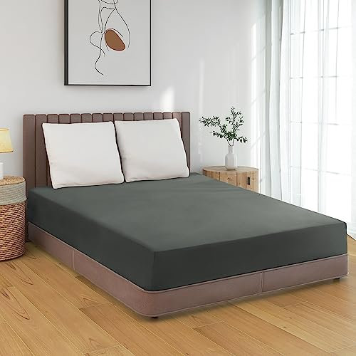 HENGWEI Spannbettlaken 200x200cm Mikrofaser, Spannbetttuch bis 30cm Matratzenhöhe Weiche Matratzenauflage, mit Elastischem Boxspring, für Boxspringbett & Wasserbett, Dunkelgrau