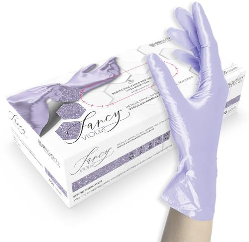 Unigloves FANCY Gants jetables, en nitrile, violet brillant, non stériles, sans poudre, adaptés à un usage alimentaire, protection contre les virus, les champignons et les bactéries,