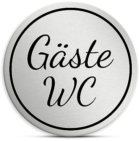 Gäste WC Schild rund, 7cm in silber, selbstklebend, Toiletten Hinweisschild