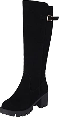 LOIJMK y botas de ocio de caña alta con cremallera, botas altas con tacones gruesos, zapatos de ocio para niñas 36 (Negro, 41)