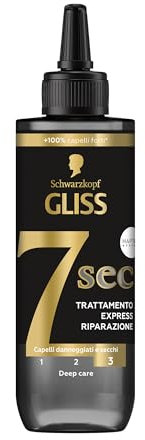 Schwarzkopf Gliss 7 Sec Trattamento Express Riparazione 200ml, Trattamento capelli con Keratina Liquida ed Estratto di Perla Nera, Trattamento alla Cheratina per capelli danneggiati e secchi