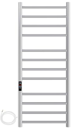 AQUAWORLD Stainless Steel 304 Electric Towel Warmer Heated Towel Rail with Built-in Timer for Bathroom Wall Mounted Bath Towel Heater Hardwired Electric Towel Rack Polished Chrome 1200mm x 500mm