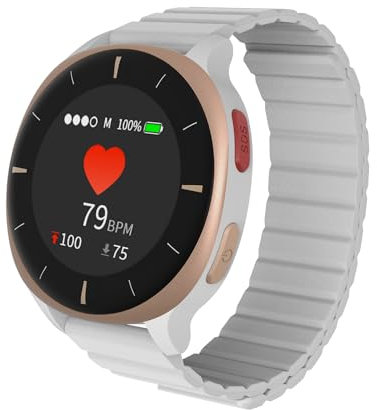 August E2 Reloj Monitor de Salud 24/7, Rastreador de Signos Vitales para Frecuencia Cardíaca,Presión Arterial,SpO2,Temperatura,Alerta SOS GPS,Detección de Caídas,Datos IoT,IP67,10 Días - Oro Rosa