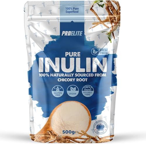 Pure Inulin Powder Prebiotic Soluble Fibre - Vegan, GMO Free, Gluten Free Made in EU from Natural Chicory Root Fructo OligoSaccharide FOC Powder by PROELITE (500g)