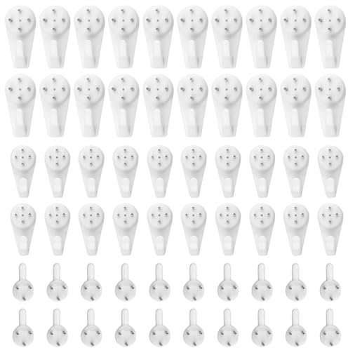 Gvolatee 60 Pièces Accroche Tableau Non-Trace, Fixation Murale Accrocher des Tableaux, Crochet Mural, Crochets de Suspension, Clous Mural Béton, pour Suspendre un Cadre Photo,Une Horloge (Blanc)