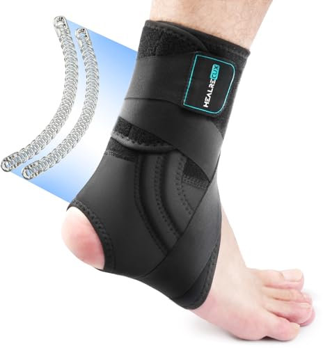 Healrecux Sprunggelenkbandage Knöchelbandage für Damen und Herren, Einstellbares Fußbandage mit Abnehmbarem Stabilisator, Sprunggelenk Fußbandage für Laufen, Volleyball, Sport - S