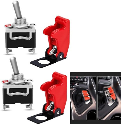 10A/12VDC, 6A/24VDC Kippschalter, EIN/AUS Wippschalter mit Metallhebel, SPST 2-pin Rocker Toggle Switch zum Auto KFZ LKW Boot, 2 Stück