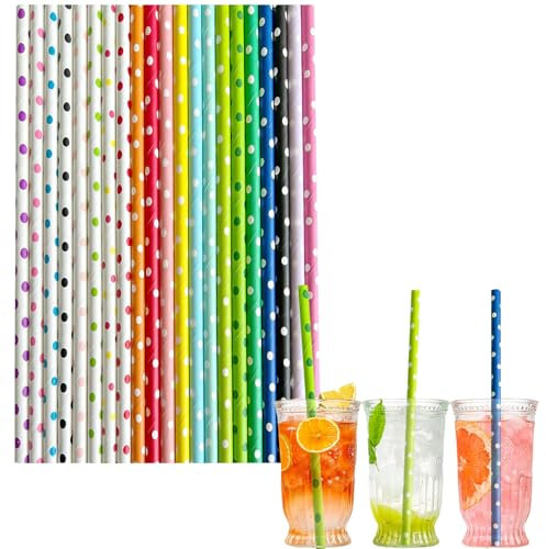 100 pièces Pailles Carton Jetables Biodégradable Recyclable,Point de Mélange Pailles en Papier Kraft de Écologique pour Cocktail Jus Café Smoothie,pour Anniversaire, Mariage, Noël,Douche de Bébé,Fête