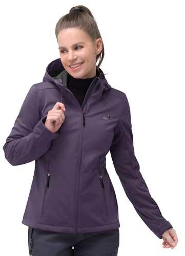 33,000ft Giacca softshell da donna, impermeabile, antivento, traspirante, per le mezze stagioni, leggera, con cappuccio, per corsa, ciclismo, escursionismo, Melanzana Viola, 50