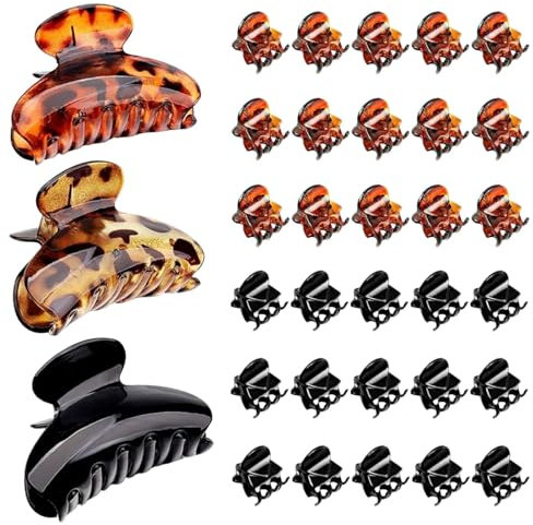 KEYRI Lot de 33 pinces à cheveux noires et brunes - Ambre et noir - Antidérapantes - Forte tenue - Pour tous les types de cheveux - Girls and Women