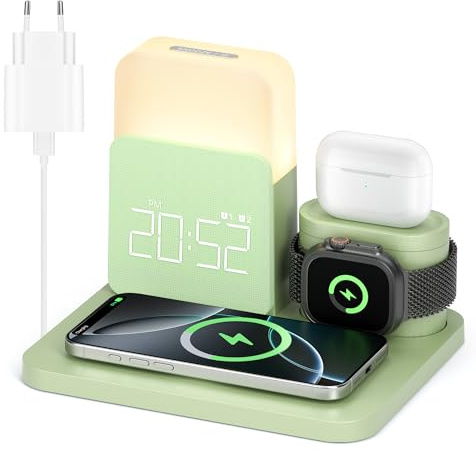 【2025 ny】COLSUR 3-i-1 laddningsstation för Apple Watch Airpods,15 W snabb trådlös laddare för 16/15/14/13, sänglampa med laddningsfunktion, väckarklocka med laddningsstation