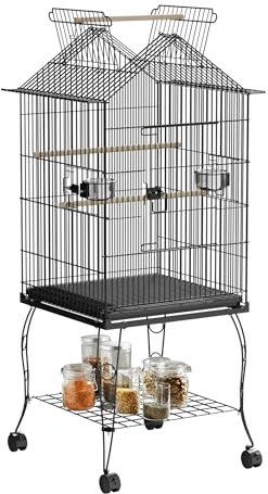 Froadp Vogelvoliere Vogelkäfig mit Ständer und Rollen Groß Wellensittichkäfig Metall Vogelhaus mit Holzstangen und Futternäpfe Voliere Käfig Tierkäfig für Papageien Tauben Sittiche Finken (Typ B)