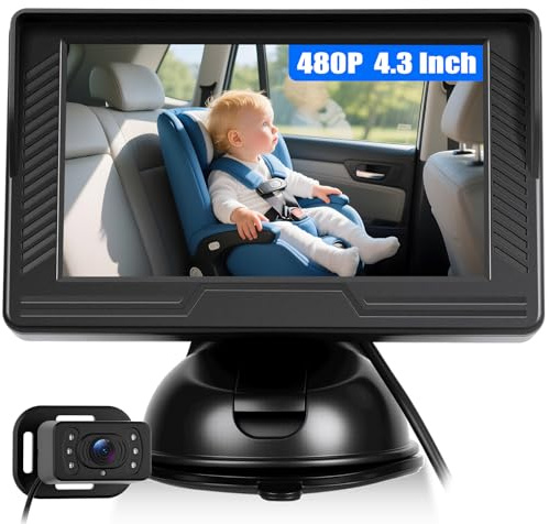 CAMECHO Baby Monitor con Poggiatesta e Schermo IPS da 4,3, HD 480P, Visione Notturna e Obiettivo Grandangolare – per la Sicurezza sul Sedile Posteriore dell'Auto
