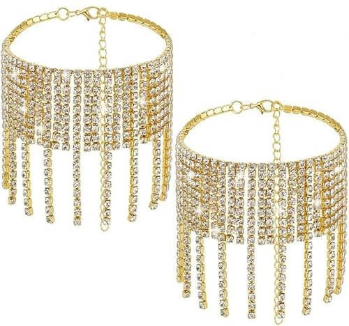 PH PandaHall Cavigliera con strass e nappe scintillanti, 25 cm, con cristalli glitterati, catenine per piedi, braccialetti da donna, accessori per scarpe da sposa, decorazioni per scarpe da sposa