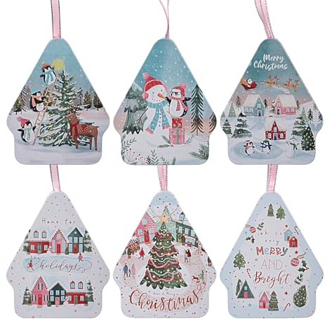 Uoqpty Cajas de lata de Navidad | Contenedores de metal – Cajas de regalo de Navidad, para dulces, postres, Año Nuevo, hogar, vacaciones, bodas y fiestas