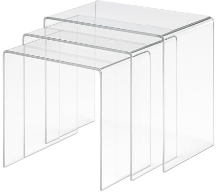 wonido Hochwertiger Acryl-Glas Dreisatztisch – 3er Set, transparent, H42,5*B44*T29,5 cm / H40,5*B39*T29,5 cm / H38,5*B34*T29,5 cm – 8 mm Stärke, modernes Design