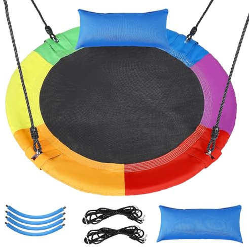 40 Saucer Tree Swing for Kids,661Lb Weight Capacity, 900D Waterproof Oxford fabric, Adjustable Height, Detachable Pillow, Safe & Durable - Perfect for Kids Playtime (Rainbow-100cm)