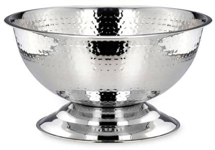 Champagnekylare hamrad i rostfritt stål – stor flaskkylare och ishink på fot – dryckeskylare för vin, champagne och flaskor – elegant dryckesbricka – Ø 40 cm, höjd 21 cm