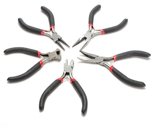 MEETOZ 5pcs Pliers Tool Kit for Jewelry Making Tools, Long Round Bent Nose, Diagonal & End Cutting Pliers