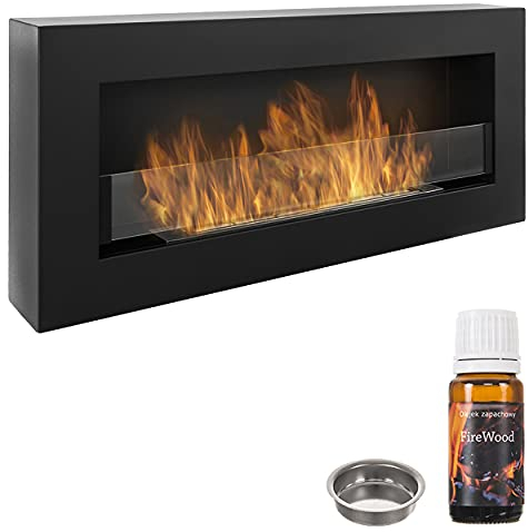 Biokamin Nice-House Box 90x40cm mit Glasscheibe. 900x400mm Bioethanolkamin Wandkamin schwarz. EIN schrankförmiger Biokamin zum Aufhängen an die Wand.
