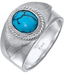 Kuzzoi Anello con sigillo da uomo con howlite (10 mm) pietra turchese, argento sterling 925 lucido, anello in argento massiccio stile vintage, anello da uomo nella misura 60-66, 0611451121, Gemma,