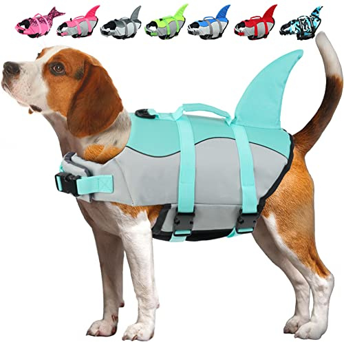 EMUST Dog Life Jacket Mermaid, Ripstop Dog Life Vests with Rescue Handle for Small Medium and Large Dogs, Pet Safety Swimsuit Preserver for Swimming Pool Beach Boating, (XS, Turquoise)