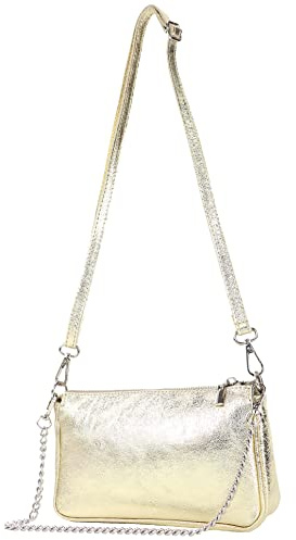 modamoda de - T237 - Umhängetasche Klein Small aus ital. Leder, Farbe:Lightgold Metallic