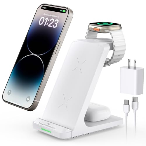 Wireless Charging Station, 3 in 1 Fast Wireless Charger Stand for Multiple Devices Apple Watch Ultra Series 11 10 9 8 7 6 SE 5 4 3 2, iPhone 17 16 15 14 13 12 11 Pro Max/Plus/Air/X/XS/XR/SE, Airpods