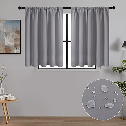 MRTREES Cortinas Opacas Gris Claro Cortinas Termicas Aislantes Frio y Calor Modernas Cortina Cortas para Salon Dormitorio Cocina Habitación con Rod Bolsillo 2 Piezas 60×120cm(Ancho x Alto)