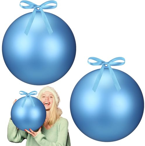 2 Pcs 8 Extra Large Size Christmas Hanging Ball Ornaments Oversized Huge Big Xmas Christmas Plastic Balls for Outside Lawn Yard Tree Hanging Decorations (Matte Light Blue)