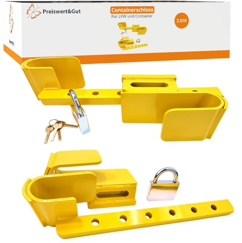 Preiswert&Gut 2x Containerschloss 4 Schlüssel: Signalgelbes Frachtcontainer Schloss, 23-42 cm, für LKW, Baucontainer und Überseecontainer für Diebstahlschutz Container Diebstahlsicherung