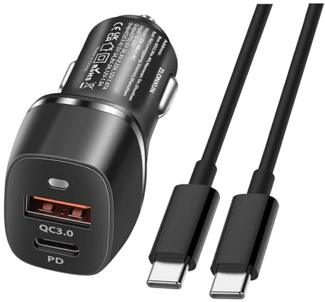 Caricabatteria/Caricatore Auto USB C compatibile con Samsung Galaxy S24/S23/S22/S20/S21/A55/A54/A53/A52,Google Pixel,Huawei,Xiaomi,iPhone 15/16.(38W,1M Cavo)