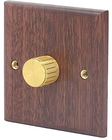 86×87mm Interrupteur Variateur en Bois de Noyer Noir, 100 à 500w 200 à 250V Variateur avec Bouton en Laiton, Interrupteur Rotatif éclairage Intérieur Décoratif pour Éclairage de Maison Cuisine