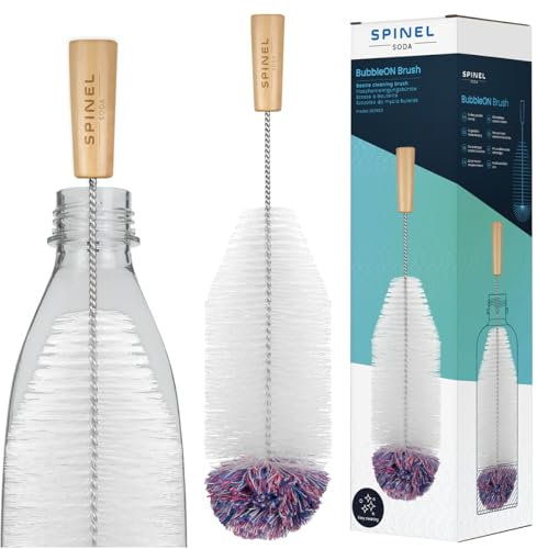 Spinel Soda - Spazzola per bottiglie compatibile con Sodastream, per la pulizia di bottiglie di vetro e plastica, dimensioni lunghe universali con setole, pulizia senza graffi (bianco)