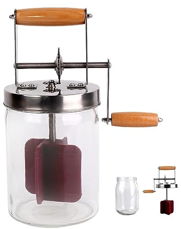 Banziaju Butterbrenner, 1500 ml Butter Butter Butter Maker Handbuch Handkurbel breit Mund leicht zu verwenden Glas Butter Butter Creme Hausgemachte Butterwaschbutterbutter Maker für Heimküche,