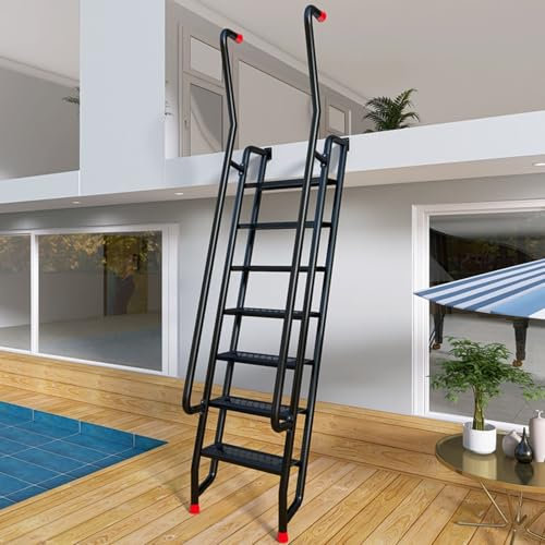 Steels Egress Attic Ladder with Handrails, Indoor ＆ Outdoor Wall Hanging Window Well Escape Ladder, Garage/Roof/Loft Straight Ladder(8 Step 225 cm (88 5/8))