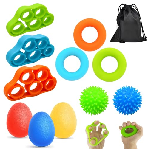 Abiemuce Fingertrainer Handtrainer Ball Set, 11 Stück Handtrainer Fingertrainer Ball Weich mit 3 Stärken für Hände Therapie, Arthrose Training, Griffstärkung,Lindert Stress,Angstlinderung (12PCS)