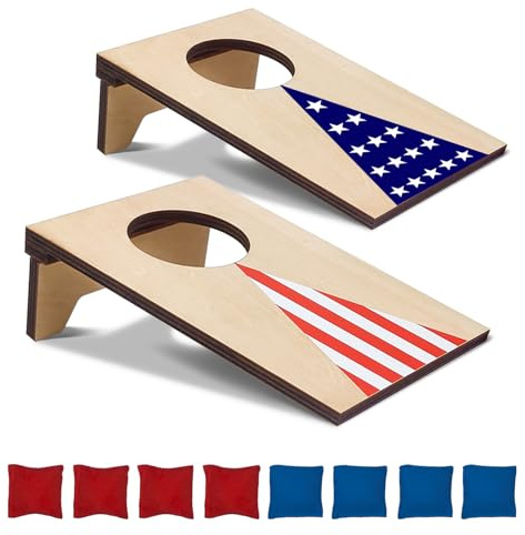 AIWEILUCK Mini Tabletop Cornhole Boards, 4.7 W x 7.7 L Wooden Flag Desktop Toss Game with 8 Bean Bags, Portable Game Set for Travel Home Office