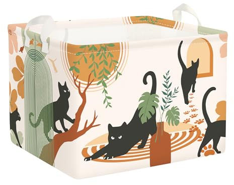 Clastyle Ceste Biancheria Bambini Gatto Boho Cestino Giocattoli Vestiti Impermeabile per Uomo Donna Cestino Portaoggetti per Bagno Cameretta Bucato, Marrone, 40x30x30 cm