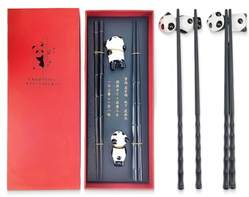 CHENKEE Bacchette Sushi,2 Paia Antiscivolo Bacchette Cinesi,Con 2 Portabacchette in Ceramica, Bacchette Lavabili in Lavastoviglie, Chopsticks Riutilizzabili, Bacchette Cinesi, con Custodia