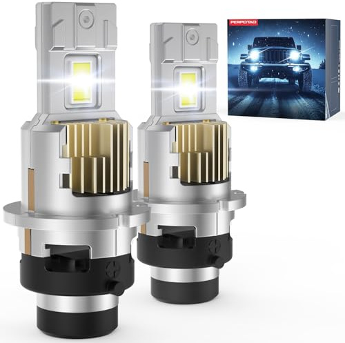 PERPOTAO Upgraded D4S Bulb, 46,000LM, 800% Brightness D4R, 6,000K White, 10x Cooling, 1:1 Xenon Size, Fast Plug, Compatible 99.99%, 2-Pack