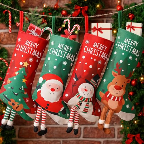 Aihoom Personalised Christmas Stockings with Legs, 20 Inch Large Christmas Stockings, Red Green Holiday Stocking Bag for Presents & Gift, Hanging Stockings for Christmas Tree, Best Xmas Decora(Santa)