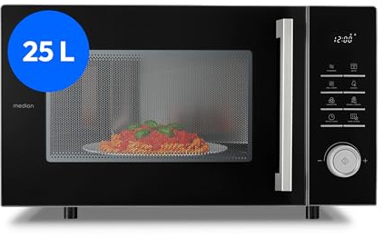 MEDION Mikrowelle mit Grill und Heißluftfritteusenfunktion (25 Liter, 900 Watt, 1.500 Watt Grill, 1.500 Watt Heißluftfunktion, 11 Programme, 10 Leistungsstufen, MD12231) hell grau [MODELL 2025]