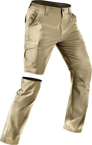 Mens Hiking Pants Convertible Quick Dry Water Resistant Lightweight Zip Off Fishing Outdoor Travel Cargo Pants Khaki 34W x 30L