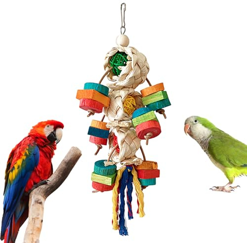 Juguetes De Forrajeo para Aves,Juegos de Masticar de Madera Natural y Colorida - Juguetes para Aves Pequeñas,Uso En Interior Y Exterior, Parque, Patio, Ventana, Balcones, Jardín, Hamaca