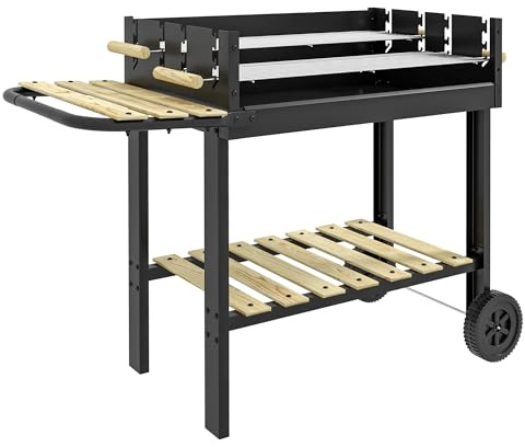 Outsunny Barbacoa de Carbón, Barbacoa Portátil, 113x53,5x82,5 cm, con 2 Parrillas Alturas Ajustables, Mesa Lateral, Estante y Ruedas, para Jardín o Fiesta al Aire Libre, Negro