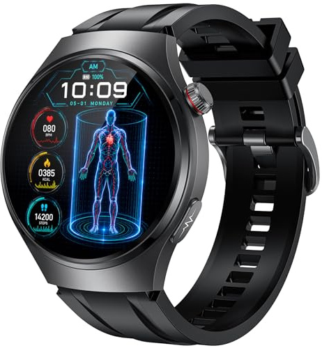 Orologio Smartwatch Uomo con ECG+HRV: 1.43 AMOLED Smart Watch con Cardiofrequenzimetro Saturimetro Pressione Sonno Smartband 50+ Sportive Contapassi IP67 Impermeabile Watches per IOS e Android