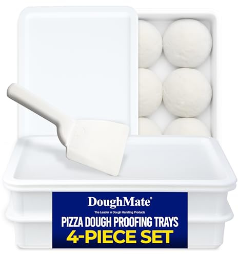 DoughMate® Artisan Kit – 2 Pizza Dough Proofing Trays, 1 Lid, and Dough Scraper – Food Contact Certified, Stackable, Made in USA
