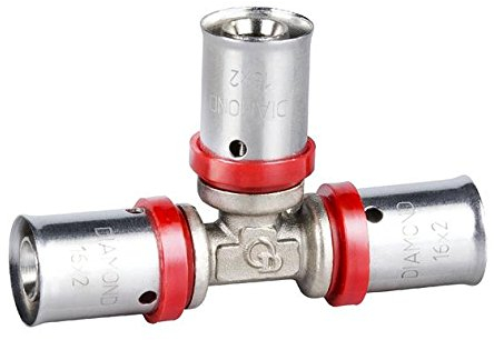 Pressfitting T-stycken 16 x 20 x 16 mm för aluminium kompositrör PEX