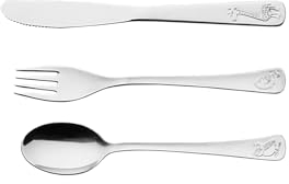 Tramontina Set posate per bambini in acciaio inox con disegni in rilievo Baby Friends 3 pezzi